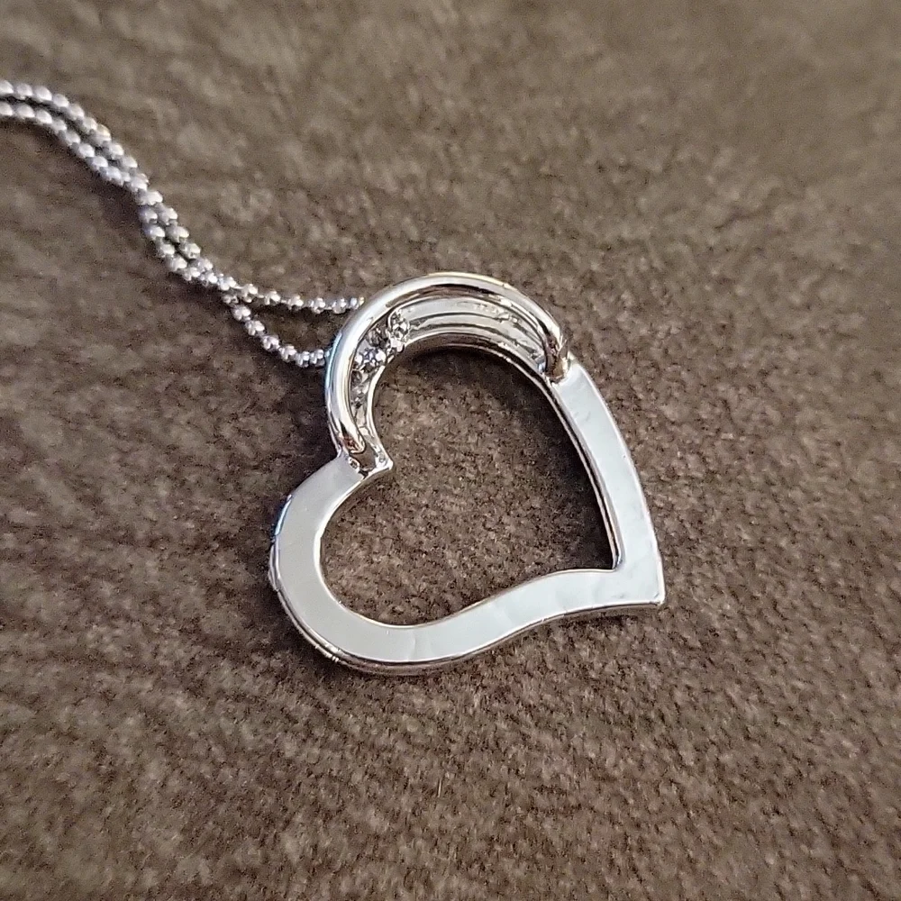 Silvertone Rhinestone Heart Coquette Pendant Chain Necklace - Picture 3 of 6